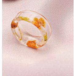 Оранжевый Кольца из прозрачной смолы с сухими цветами, оранжевые, размер США 8 1/2 (18.5 мм)