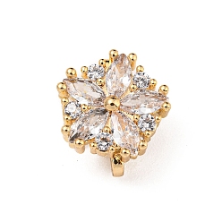 Золотой Многожильные звенья из латуни с цветочным паве, прозрачные фианиты, золотые, 12x10.5x2.5 мм, отверстие : 1.5 мм