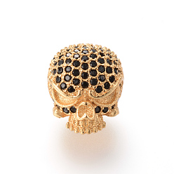 Золотой Латунные микро проложить кубического циркония бусы, без кадмия и без свинца, череп, золотые, 13.6x11.1 мм