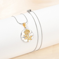 Цветок 304 двухцветные подвески из нержавеющей стали для женщин, золотые и нержавеющая сталь цвет, цветок, 17.99 дюйм (45.7 см), Кулон : 21.5x18.5x2.5 мм