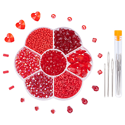 Mixed Color DIY Jewelry Making Kit, Including Glass Beads, Glass Charms, Stainless Steel Needles Set, Mixed Color, Beads: 4x4mm, Hole: 1mm,  Mixed Color, 103x96.5x19mm, 2665pcs/box