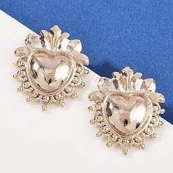 Light Gold Латунные серьги-гвоздики в форме сердца, долговечный, стойки покрытие, золотой свет, 24x20.5 мм