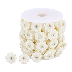 Белый Ручной работы из бисера цепи, с абс пластмассовыми жемчужными бисером, цветок, несварные, с катушкой, белые, 23~24 мм, около 14.76 футов (4.5 м) / рулон