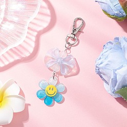 Синий Акриловые подвесные украшения, цветок с улыбающимся лицом, со стеклом, синие, 98 мм