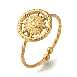 Настоящее золото 18K Кольцо со звездой 304 Открытая манжета из нержавеющей стали для женщин, реальный 18 k позолоченный, размер США 8 1/2 (18.5 мм)