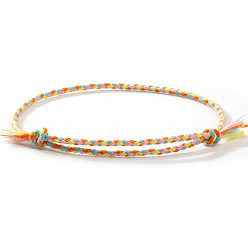 (404) Непрозрачное AB Кислое яблоко Плетеные браслеты из хлопкового шнура в стиле бохо, двухслойные браслеты для женщин, цветочный белый, внутренний диаметр: 11 дюйм (28 см)