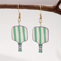 Морско-зеленый Акриловые серьги болтаться, ракетка для пиклбола с рисунком, золотые, спортивная тема, цвета морской волны, 55x19 мм