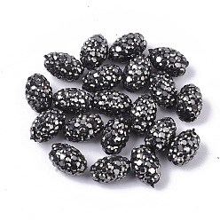 Jet Hematite Polymer Clay Rhinestone Beads, Oval, Jet Hematite, PP11(1.7~1.8mm), 6 Rows Rhinestone, 11x7mm, Hole: 1.6mm