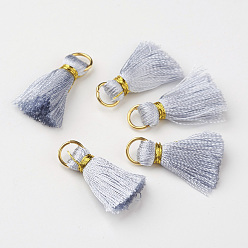Светло-серый Нейлон кисточка кулон украшение, с латунной фурнитурой , золотые, светло-серый, 23~27x5 мм, отверстие : 4 мм