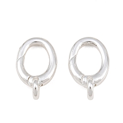 Silver Brass Spring Gate Rings, Oval, Long-Lasting Plated, Rack Plating, Silver, 15.5x9.5x5mm, Hole: 1.6mm