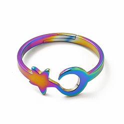 Rainbow Color Ионное покрытие (ip) 304 регулируемое кольцо в виде звезды и луны из нержавеющей стали для женщин, Радуга цветов, размер США 6 1/4 (16.7 мм)