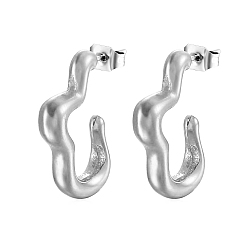 Stainless Steel Color Non-Tarnish 304 Stainless Steel Stud Earrings, Half Hoop Earrings, Cloud, Stainless Steel Color, 19x18mm