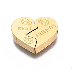Golden 304 Edelstahlkugeln, Herz mit Wort, golden, 14.5x11x3 mm, Bohrung: 1.8 mm