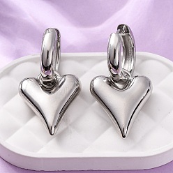 Платина Серьги-кольца из латуни в форме сердца, без кадмия и без свинца, стойки покрытие, долговечный, платина, 38x20 мм