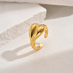 Сердце Латунные манжеты открытые кольца для женщин, реальный 18 k позолоченный, сердце, внутренний диаметр: 16мм~19мм