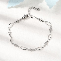 Нержавеющая Сталь Цвет 304 из нержавеющей стали ссылка браслеты, овальные украшения для женщин, звезда, цвет нержавеющей стали, 6-3/4 дюйм (17.3 см)