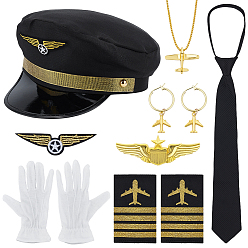 (52) Непрозрачная лаванда Наборы реквизитов для косплей-вечеринки на Хэллоуин, в том числе брошь и ожерелья из сплава, нашивка на фуражку с вышитой тканью, полиэстеровая шляпа, церемониальные перчатки, пилотские эполеты и галстук, разноцветные