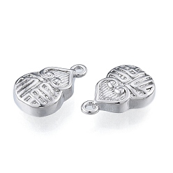 Real Platinum Plated Brass Charms, Cadmium Free & Nickel Free & Lead Free, Gourd with Chinese Characters, Real Platinum Plated, 13x9x3.5mm, Hole: 1mm