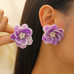 Средняя Орхидея Серьги-гвоздики из латуни и пластика в форме цветка, с пластиковой жемчужины, золотой свет, средне орхидеи, 44 мм