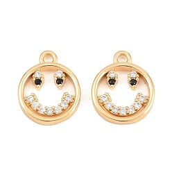 Настоящее золото 18K Латунные микро проложить кубического циркония прелести, без никеля , очаровательные улыбающиеся лица, реальный 18 k позолоченный, 12x10x2 мм, отверстие : 1.4 мм