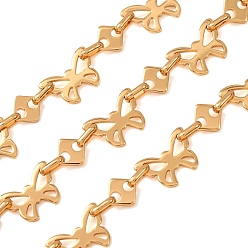 Golden 304 Stainless Steel Butterfly & Rhombus Link Chains, Unwelded, with Spool, Golden, 11x3mm