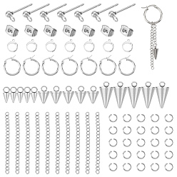 Stainless Steel Color DIY Spike/Cone Drop Earring Making Kit, Including 304 Stainless Steel Pendants & Hoop Earrings & Ball Stud Earring Post & Jump Ring & Ear Nuts & End Chain, Stainless Steel Color, 130pcs/set