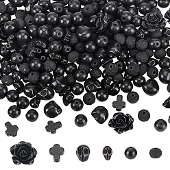 Черный Наборы для изготовления ювелирных изделий своими руками, в том числе синтетические бирюзовые бусины, Стеклянные бусины, синтетических коралловых бусин, чёрные, 10~10.5x8~8.5x3.5~4 мм, отверстие : 1 мм
