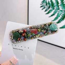 Смешанные камни Заколки для волос с кристаллами из драгоценных камней для женщин и девочек, прямоугольные, 75 мм