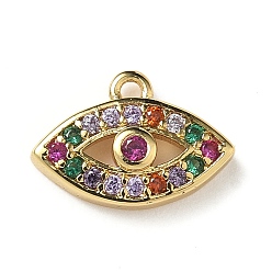 Настоящее золото 18K Латунные микро проложить кубического циркония прелести, злые глаза, стойки покрытие, долговечный, без кадмия и без свинца, реальный 18 k позолоченный, 8.5x12x2.5 мм, отверстие : 1 мм