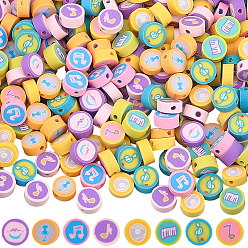 (52) Непрозрачная лаванда 300 бусины из полимерной глины ручной работы., плоские круглые с музыкальным рисунком ноты, разноцветные, 9.5~10x4.5~5 мм, отверстие : 1.6~1.8 мм