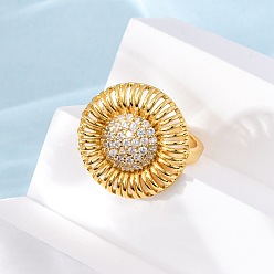 Золотой Латунные микро проложить манжеты кольца кубического циркония, цветок, без кадмия и без свинца, стойки покрытие, долговечный, золотые, 21x21 мм