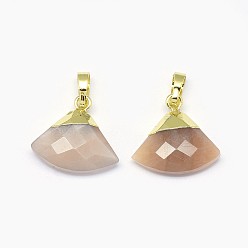 Sunstone Natural Sunstone Pendants, with Long-Lasting Plated Brass Findings,  Faceted, Triangle, Golden, 14~15x15~16x5mm, Hole: 3.5x5.5mm