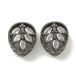 Черный Цвет Металла Стойки обшивки латунь микро проложить кубического циркония бусы, долговечный, без свинца и без кадмия, слеза с листом, металлический черный , 11.5x9.8x6 мм, отверстие : 3 мм