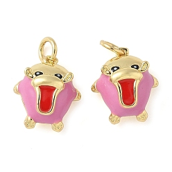 Красный Латунь эмаль прелести, талисман бегемота, с целью перехода в кольце, без свинца и без кадмия, долговечный, стойки покрытие, реальный 18 k позолоченный, красные, 14x12.5x7 мм, отверстие : 3.4 мм