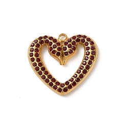 Рубин 304 из нержавеющей стали горный хрусталь подвески, Подвески в форме сердца в виде змеи, золотые, рубин, 19x21x3.5 мм, отверстие : 1.8 мм