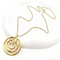 Ring 304 Stainless Steel Pendant Box Chain Necklaces for Women, Real 18K Gold Plated, Spiral Ring, 19.69 inch(50cm), Pendant: 44mm