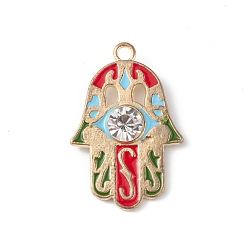 Light Gold Pendentifs en alliage, avec émail cramoisi, charmes de main hamsa, sans cadmium et sans plomb, or et de lumière, 30x20x5mm, Trou: 5mm