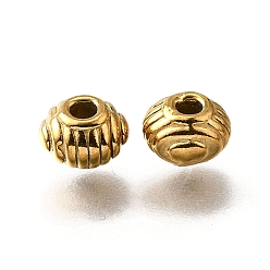 Настоящее золото 18K 304 из нержавеющей стали гофрированные бусы, рондель, ионное покрытие (ip), реальный 18 k позолоченный, 6.5x6x4.5 мм, отверстие : 1.8 мм