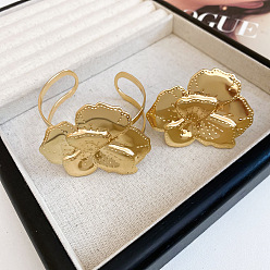 Doré  Ensemble bracelet et bague à manchette ouverte en fer pour femme, fleur, or, diamètre intérieur: 60 mm