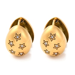 Белый Вакуумное покрытие pvd 304 серьги-кольца из нержавеющей стали с прозрачным кубическим цирконием для женщин, слеза со звездой, белые, 14.5x11.5x17 мм