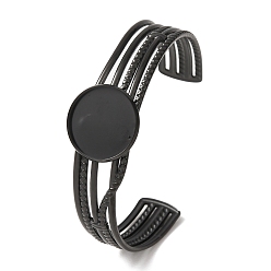 Black 304 Stainless Steel Multi-strand Cuff Bracelet Blanks with Flat Round Bezel Settings, Ion Plating(IP), Long-Lasting Plated, Black, Tray: 20mm, Inner Diameter: 2.11x2.40 inch(5.35x6.1cm)