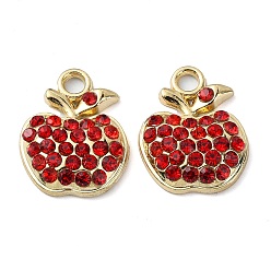 Светло-сиамский Золотые подвески из сплава со стразами, без никеля , яблочный шарм, Light Siam, 18.5x14.5x4 мм, отверстие : 2.5 мм