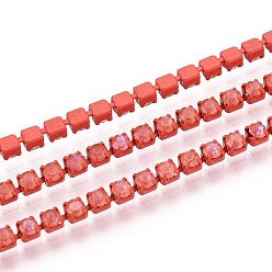 Оранжево-Красный Железо горный хрусталь чашка цепи, с катушкой, оранжево-красный, 2x2x2 мм, около 29.99 футов (9.14 м) / рулон