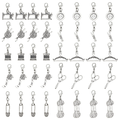 Plateado Antiguo & Platino 40piezas 10 estilos decoraciones colgantes de aleación con temática de costura, con broches de langosta de la aleación de la garra, plata antigua y platino, 29~45 mm, 4 piezas / estilo