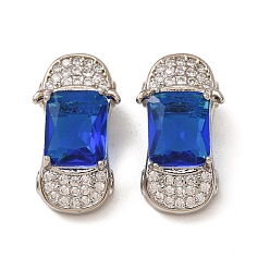 Platinum Brass Pave Blue Cubic Zirconia Pendants, with Glass, Car Charms, Platinum, 21.5x12x10mm, Hole: 6x3.5mm