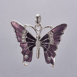 Dunkel schieferblau Legierung Schmelz große Anhänger, mit Strass, Schmetterling, Platin Farbe, dunkelblau, 41.5~44x53.5x4 mm, Bohrung: 5x8 mm