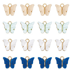 Mixed Color 20Pcs 4 Colors Acrylic Charms, with Alloy Finding, Butterfly Charm, Mixed Color, 13~15x14x3mm, Hole: 1.6~2mm, 5pcs/color