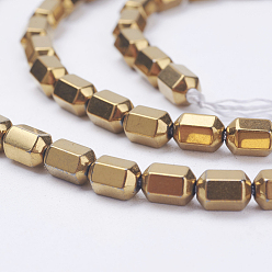 Golden Plated Electroplate Non-Magnetic Synthetic Hematite Beads Strands, Faceted, Column, Golden Plated, 6x4x4mm, Hole: 1mm, about 68pcs/strand, 15.7 inch(40cm)