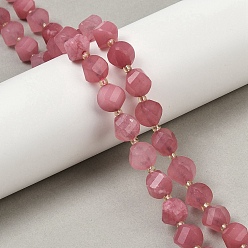 Бледно-фиолетовый Красный Окрашенные бусины пряди природного нефрита, граненые, твист, с бисером, бледно-фиолетовый красный, 10x9~10x9~10 мм, отверстие : 1 мм, около 33 шт / нитка, 15.35'' (39 см)