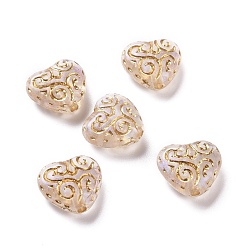 Clear Plating Transparent Acrylic Beads, Golden Metal Enlaced, Heart, Clear, 13x14.5x7mm, Hole: 1.8mm, 630pcs/500g